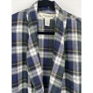 Vermont Country Store Men's Robe Plaid Blue Green 3 Pockets Size XL 100% Cotton